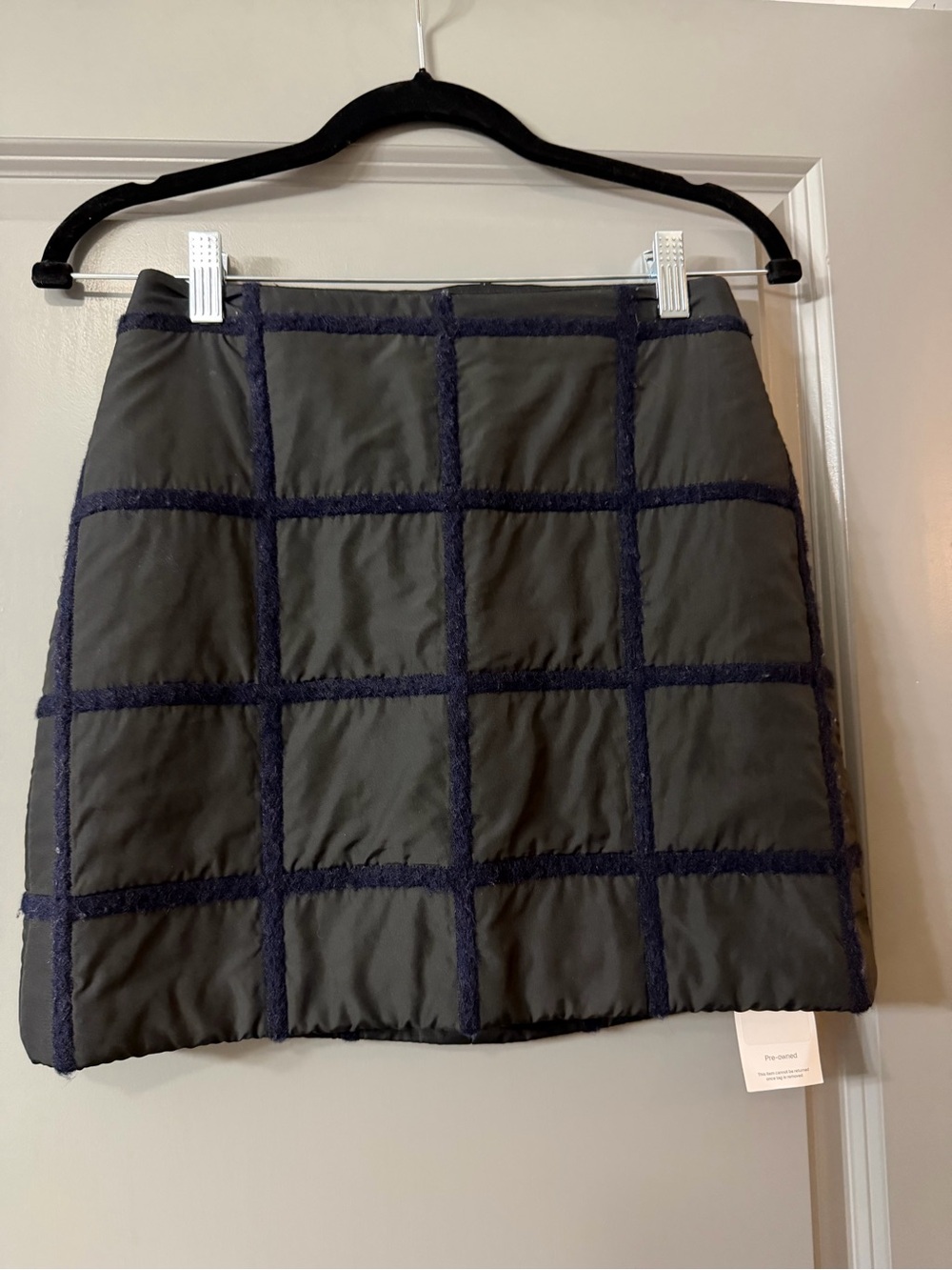 3.1 Phillip Lim Olive Quilted Mini Skirt with Navy Grid